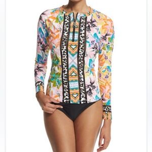 Nanette Lepore Copa Cubana 1/4 Zip Long Sleeve Floral Rashguard Size Large
